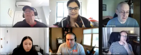 An image of podman team members in a virtual meeting